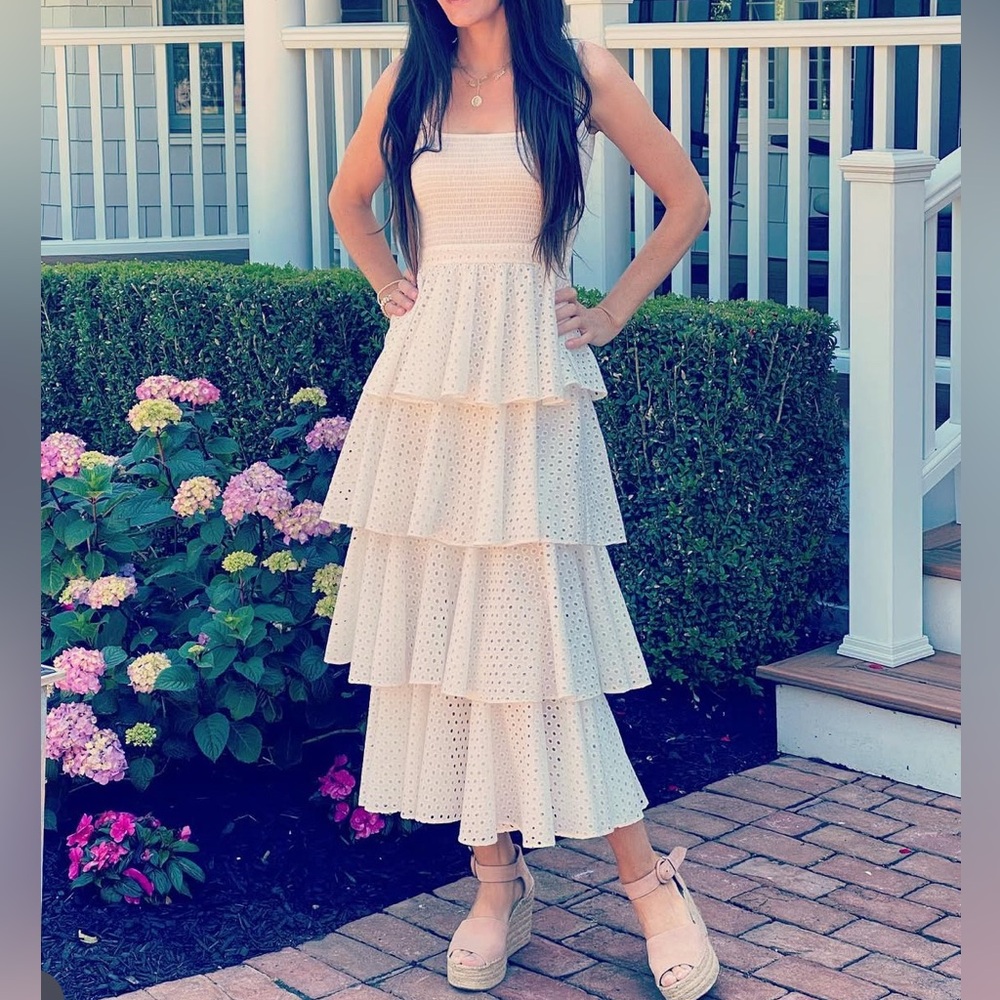 Women’s Rhode white eyelet tiered maxi dress size XS